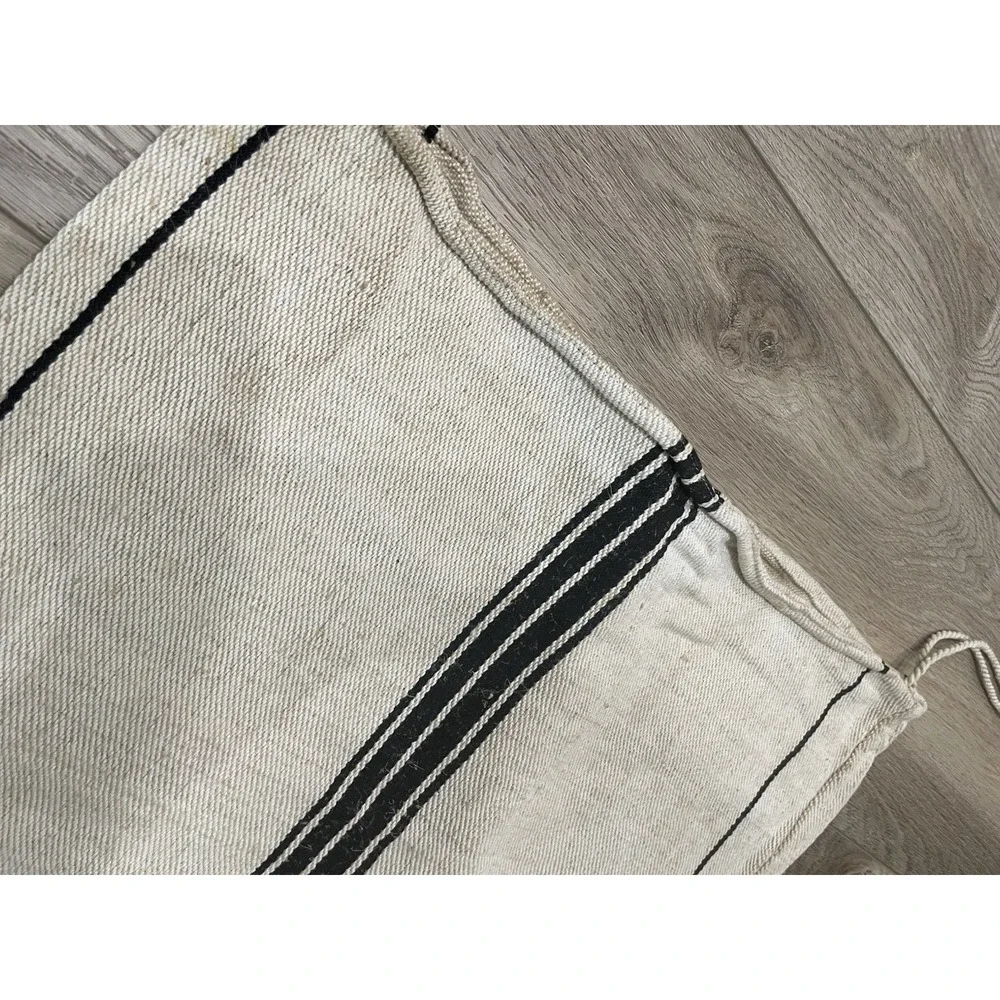 Rustic Vintage  Grain Feed Sack Hemp/Cotton Heavy Nubby Black Stripe‎
